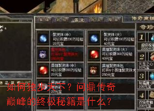 如何独步天下?问鼎传奇巅峰的终极秘籍是什么? 如何独步天下?问鼎传奇巅峰的终极秘籍是什么?